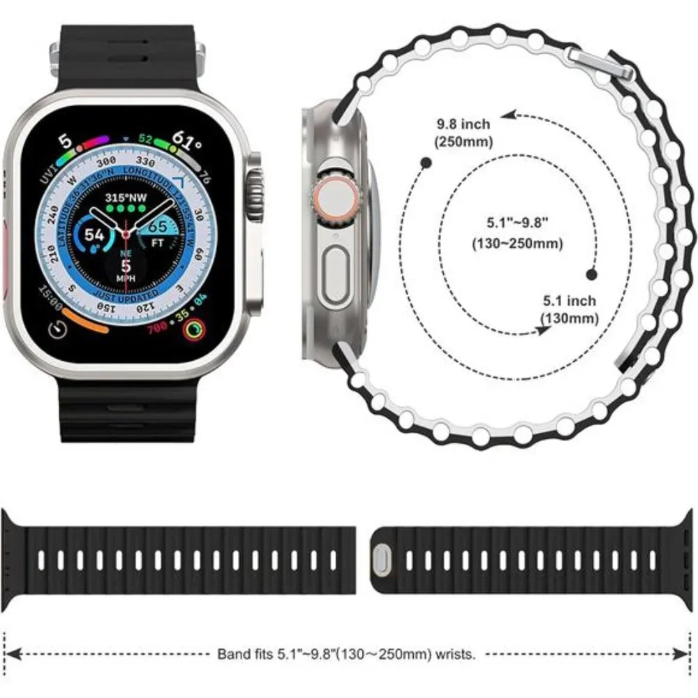 Sport Soft Silicone Compatible with Apple Watch Ocean Band Wristband Ultra 9 8 7